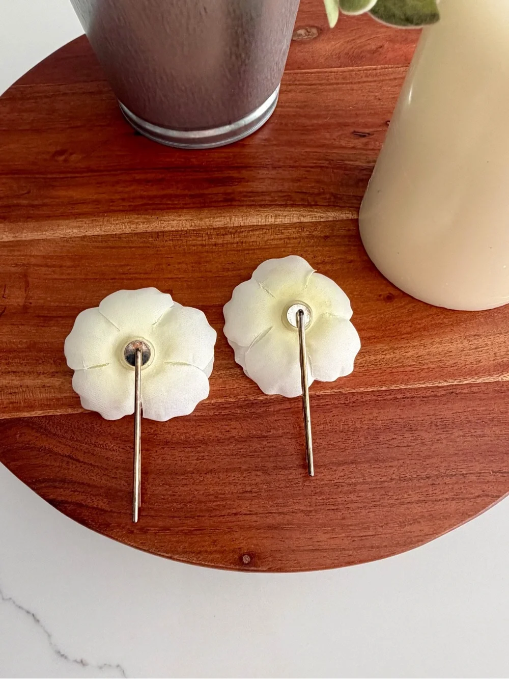 Ivory Floral Hair Pins with Pearls - Set of 2